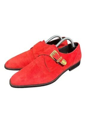 Emilio Franco Style Mens Red Suede Monk‎ Strap Dress Shoes Italy Size 10